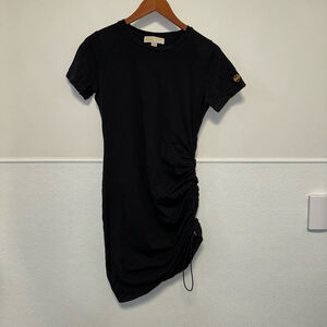 Michael Kors Tee Shirt Dress with Ruching Medium Women’s Black Gold Short Sleeve